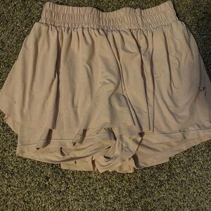 Pink Skorts with Elastic Waistband and Ruffled Hem